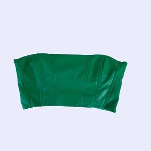 ZARA Green Faux Leather Strapless Corset Top Women XL